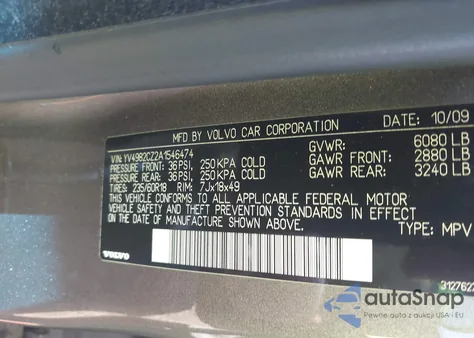 2010 Volvo Xc90 3.2 from USA, damaged, VIN YV4982CZ2A1546474